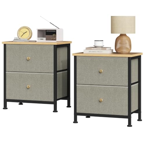 Sweetcrispy Nightstands Set of 2 with 2 Storage Drawer, Small Bedside Table | Small Dresser with Sturdy Wooden Top for Daily Essential, Compact Nightstand for Bedroom and Small Spaces, Ink Green 2Pack - color: Ink Green, size: 11.8"D x 18"W x 20"H (2 Draw