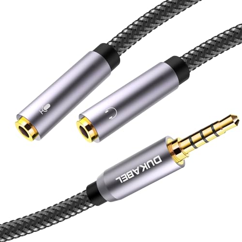 DUKABEL Long Headsets Splitter Adapter, Mic and Audio Y Cable - 4 Feet/1.2m | Separate Headphone and Microphone, 24K Gold-Plated Connector, Compatible with PS5, Xbox One Controller, Smartphone, PC - size: 120 cm