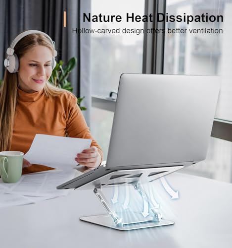 Aoviho Adjustable Laptop Stand for Desk,Portable Laptop Stand Holder and Riser,Foldable Aluminum Notebook Computer Stands for MacBook Air Pro HP Lenovo Dell Samsung Chromebook, 10-15.6 inch, Silver - color: Silver
