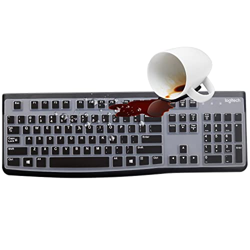 Silicone Keyboard Cover for Logitech K120 & MK120 Ergonomic Desktop USB Wired Keyboard, Logitech K120 & MK120 Keyboard Protective Skin US Layout (NOT Fit Other Model) -Black - color: Black