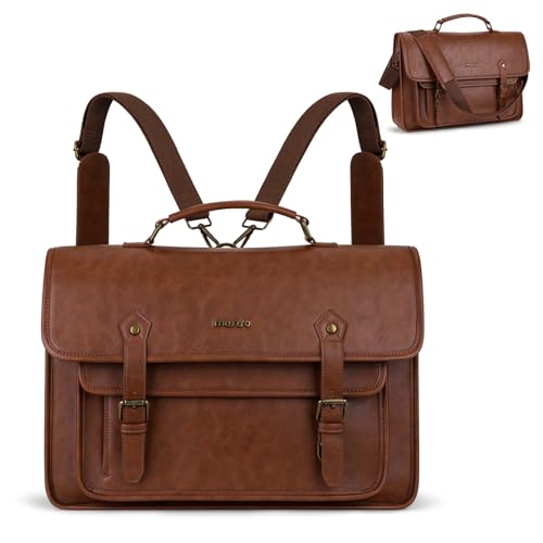 MOSISO 3 in 1 Laptop Bag, 15.6 inch PU Leather Shoulder Bag | Briefcase Messenger Satchel Laptop Backpack, 15-16 inch Computer Bags Handbag Bookbag, Brown - color: Brown, size: 15.6 inch