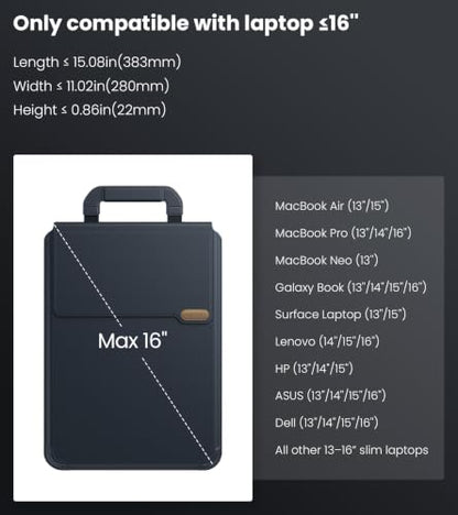 Nillkin 16 inch Laptop Sleeve with Stand (4-in-1), 2 Stand Modes, Mouse Pad | Magnetic Handle | MacBook Sleeve | Slim Laptop Case 16 inch for Samsung/Surface/HP/Chromebook/Dell/Lenovo/Asus 13-16'', Black - color: Black, size: 13-16 inch