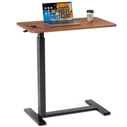 Adjustable Overbed Bedside Table with Wheels, Rolling Laptop Table, Pneumatic Adjustable Hospital & Home Use Bed Table, Mobile Standing Desk, Brown - color: Brown, style: Non-Tiltable