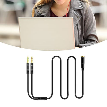 Headphone Splitter for Computer 3.5mm, Audio Splitter Cable Distributor Adapter Socket Mobile Phone Headset to Laptop Earphone Microphone Black 1meter