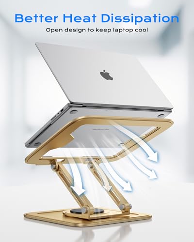 LOXP Adjustable Laptop Stand, Computer Stand with 360 Rotating Base, Ergonomic Laptop Riser Mount for Desk Foldable Protable Computer Desk Fits with MacBook Pro Air (10-16") - Gold | Ergonomic Laptop Riser Mount for Desk Foldable Protable Computer Desk Fi