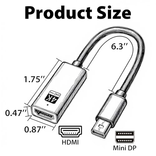 Cyberguys! Mini DisplayPort to HDMI Adapter, 4K@60Hz Mini DP (Thunderbolt 1/2 Compatible) to HDMI Converter – Plug & Play Gold-Plated for MacBook Pro/Air, Surface, iMac (Not USB-C/Thunderbolt 3)