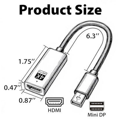 Cyberguys! Mini DisplayPort to HDMI Adapter, 4K@60Hz Mini DP (Thunderbolt 1/2 Compatible) to HDMI Converter – Plug & Play Gold-Plated for MacBook Pro/Air, Surface, iMac (Not USB-C/Thunderbolt 3)