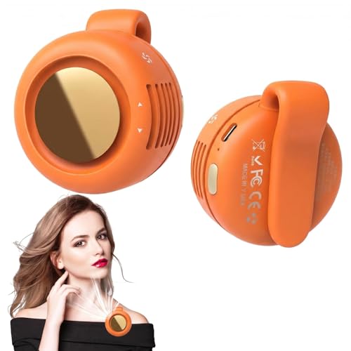 Portable Silent Mini Bladeless Fan Clip On, Small Fan Clip on for Shirt & Waist, Adjustable 3-Speed Suspended Whirlwind Fans, For Outdoor & Travel & Office, Travel Accessories, Gift (Orange) - color: Orange