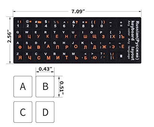 2PCS Russian Keyboard Stickers, Russian-English Keyboard Letters Replacement Sticker Orange Font with Black Background for PC Computer Laptop Notebook Desktop, Cyrillic Keyboard Alphabet Stickers - color: Russian-orange