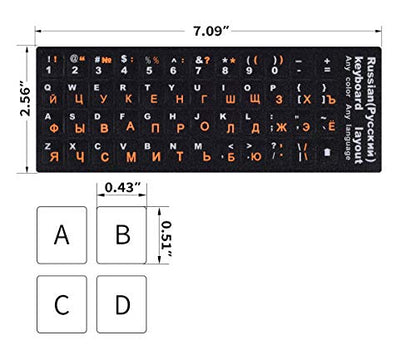2PCS Russian Keyboard Stickers, Russian-English Keyboard Letters Replacement Sticker Orange Font with Black Background for PC Computer Laptop Notebook Desktop, Cyrillic Keyboard Alphabet Stickers - color: Russian-orange