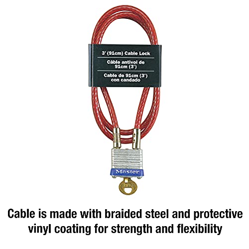 Master Lock 719D Steel Cable with Integrated Outdoor Padlock with Key, 1 Pack
