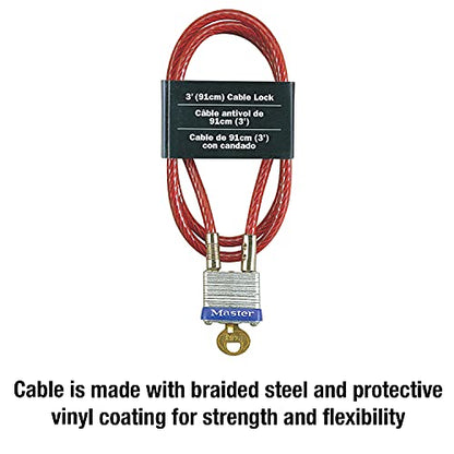 Master Lock 719D Steel Cable with Integrated Outdoor Padlock with Key, 1 Pack