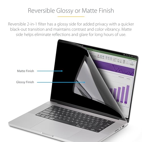 StarTech 16in MacBook Pro Magnetic Privacy Screen, Glossy Sides, Laptop | MacBook M1 M2 M3 M4 M5 Compatible, Reversible Anti-Glare Matte, Privacy Filter, +/-30 Deg. View - style: 16" MacBook Pro M1/M2/M3