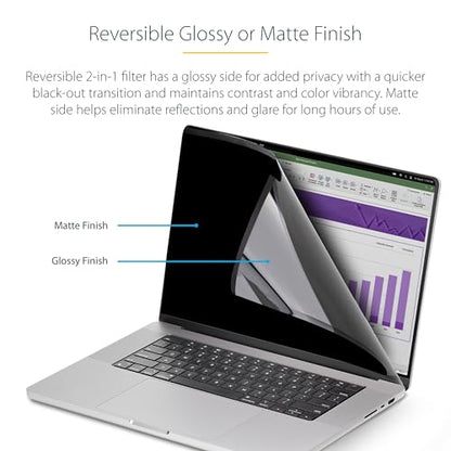 StarTech 16in MacBook Pro Magnetic Privacy Screen, Glossy Sides, Laptop | MacBook M1 M2 M3 M4 M5 Compatible, Reversible Anti-Glare Matte, Privacy Filter, +/-30 Deg. View - style: 16" MacBook Pro M1/M2/M3