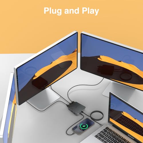 Docking Station 11 in 1 with SD/TF, USB 3.0/5Gbps, RJ45 Ethernet Ports,100W PD, Audio jack,Support Triple or Dual Monitor 4K (2 DP+HDTV),for Dell HP Lenovo Surface MacBook Laptop-Carbon fiber patterns