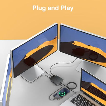 Docking Station 11 in 1 with SD/TF, USB 3.0/5Gbps, RJ45 Ethernet Ports,100W PD, Audio jack,Support Triple or Dual Monitor 4K (2 DP+HDTV),for Dell HP Lenovo Surface MacBook Laptop-Carbon fiber patterns