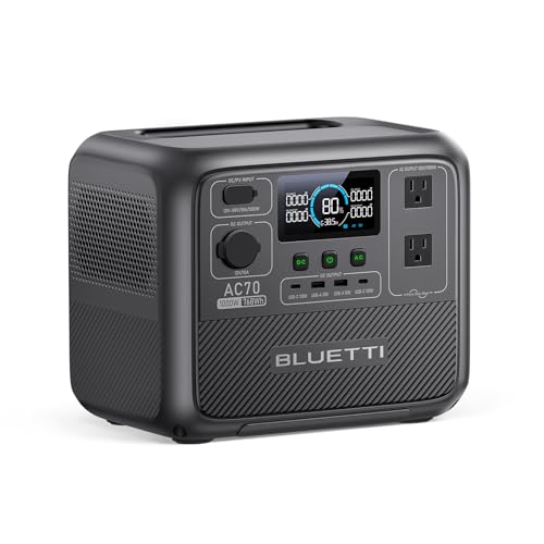 BLUETTI AC70 Portable Power Station 768Wh 1000W LFP Battery Solar Generator | Power Lifting 2000W, 45 Min 0-80% Fast Charging, 20ms UPS, Emergency Backup Power for Blackout, Camping, Outage and Road Trip - style: BLUETTI AC70