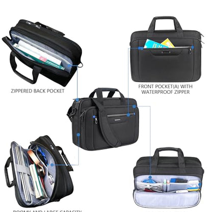 VANKEAN 17.3" Expandable Waterproof Laptop Briefcase for Travel & Business | Multi Functional Compartment,Padded Shoulder Strap,Convenient Luggage Strap,Water-Repellent Fabric,Padded Laptop Compartment - color: Black-blue, size: 17.3 Inch