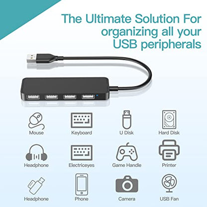 USB Hub, USB Splitter,USB 4-Port Adapter,Extender for Laptop, PC, MacBook, Mac Pro, Mac mini, iMac, Surface Pro and More (Black-USB 2.0/0.3m) - color: Black-usb 2.0/0.3m