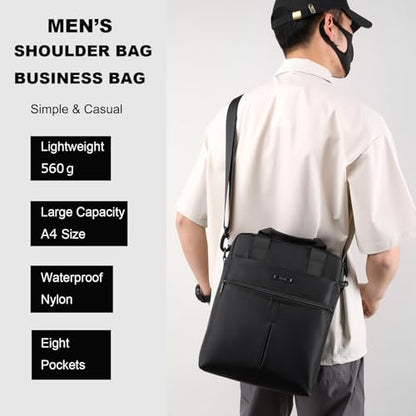 natyrlpog Men's 14-inch Laptop Shoulder Bag Nylon, Messenger Bag Business Waterproof Casual Black, Large Crossbody for Work Travel Outdoor