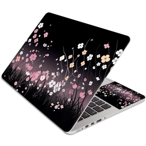 Laptop Skin Sticker 3-Piece Set,Pink Flowers | Trim-to-fit 3-piece vinyl set with one 15 x 10.6 in lid skin and two palm-rest decals for many 12-15.6 in laptops - color: Pink Flowers