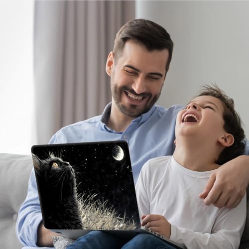 DEGDFSGR 12.1-15.6 Inch Universal Reusable Laptop Skin Sticker Decal,Waterproof Removable Protector for Notebook Cover,Scratch-Resistant Vinyl Cuttable Full Wrap Sticker, Black Cat Under Crescent Moon - color: Black Cat Under Crescent Moon
