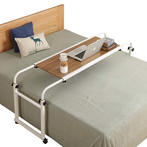TigerDad Adjustable Overbed Table with Wheels, Mobile Laptop Desk on Wheels for King Queen Bed, Height Adjustable Rolling Computer Cart with Stand, Ancient Oak - color: Ancient Oak
