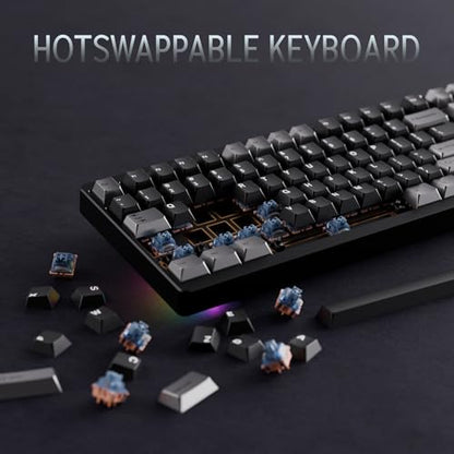 OOCTPK Wireless Mechanical Keyboard, Chilkey ND104 Gaming Keyboard with LCD Screen, 104% Hot Swappable Custom Keyboard with Knob, RGB Backlit, Bluetooth 5.4/2.4GHz/USB-C, Full-Aluminum, PC/Mac Support - color: Lumen Yellow, size: Breeze Switch-PCB 1.2mm F