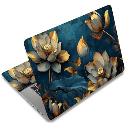 SUPERDANT Laptop Skin Sticker Lotus Flower Laptop Decals Personalized Universal Notebook Computer Wrap Vinyl Skin Stickers Cover Art Decal Removable 12-15.6 Inch Waterproof Gifts Blue Gold