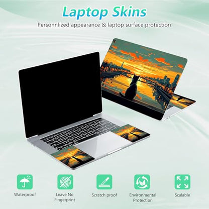 Laptop Skin Sticker Decal 12"-15.6" Universal Laptop/Notebook/Netbook Vinyl - Waterproof Scratch Resistant,Fits HP Dell Lenovo MacBook,2 Free Wrist Pads,Easy Apply & Remove,Cat City Dusk - color: Cat City Dusk