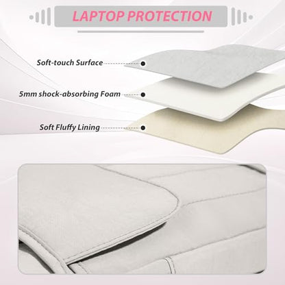 15.6 Inch Puffy Laptop Sleeve with Handle, Vertical Quilted Laptop Shoulder Bag with Luggage Strap, Compatible with 14-Inch Laptops, MacBook Pro/Air/Neo M5/M4/M3, for Women Travel Work (Gray) - color: Gray
