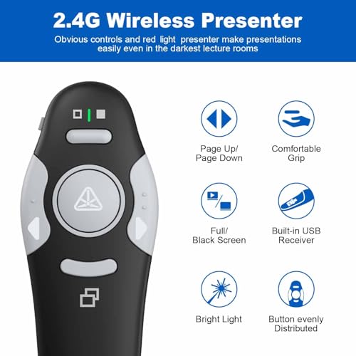QUI 2 Pack Wireless Presentation Clicker Remote,USB Black Purple | Clicker for PowerPoint with Hyperlink Volume Control, Slide Advancer for Mac, Windows, Google Slide, Keynote - color: Black Purple, style: USB