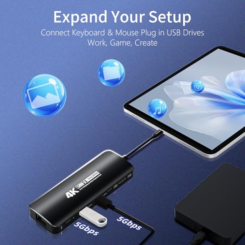 Guermok USB-C Capture Card Dock for Switch 2 & Steam Deck, 4K60 & 1080P120 | 4K@60 FPS HDMI Display & USBC Video Capture for OBS, PD100W, Ethernet, USB 3.0 Hub for Gaming Handhelds & Broadcast (Black)