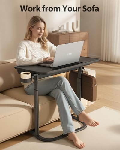 SAIJI Tilt & Height Adjustable Laptop Tray Table for Couch & Floor | Extra Large Couch Desk, Foldable TV Tray Floor Table for Laptop,Drafting, Writing, Eating on Sofa, Built in Led Light
