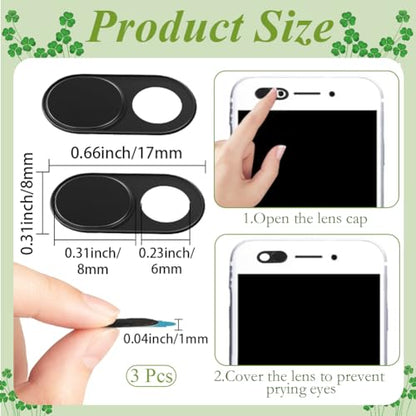 3Pcs Webcam Cover Slide Black 0.04 Inch Ultra Thin Laptop Camera Cover Metal for Mini PC Phone Laptop Desktop Tablet Aluminum Durable Phone Privacy Protectors for Home Office Travel Use - color: Black