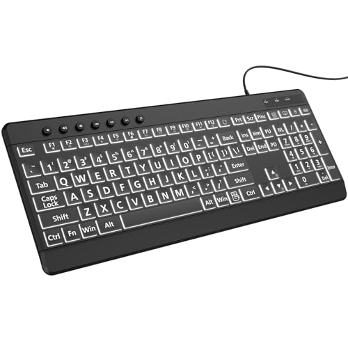 EDJO Large Print Backlit Wired Keyboard,7-Colors Backlight | Full Size ,Oversize Letters Light Up Keys,Compatible for Windows, Laptop, PC
