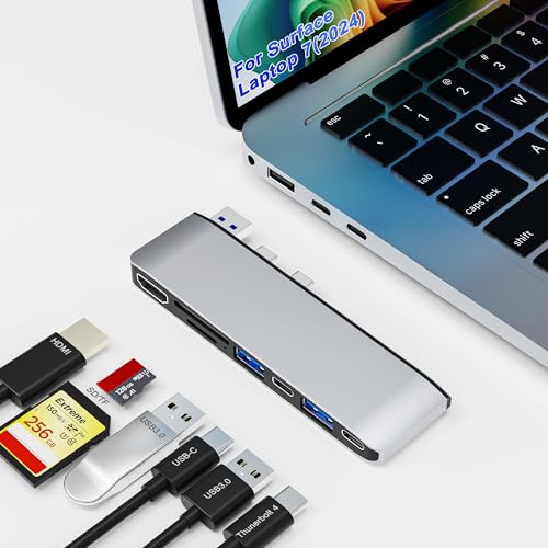 Surface Laptop 7 USB Hub Docking Station, Surface Laptop 2024 Accessories with 4K HDMI, USB-C Thunerbolt 4 (8K Display+40G Data+100W Charging), 2 USB 3.0, USB-C, SD/TF, hub for Surface Laptop 7 (2024) - color: For Surface Laptop 7