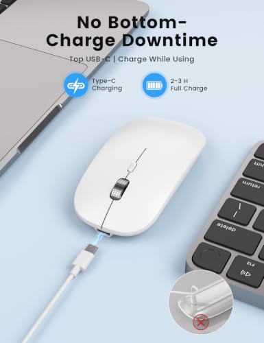 SABLUTE M31 Bluetooth Mouse for MacBook Pro/Air, iPad - Rechargeable Tri-Mode Wireless Mouse for 3 Devices (BT 5.2 + 2.4G), Sleek Slim Silent Mouse for Surface, Windows, White - color: Soft White