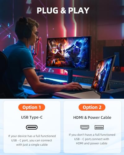 NGTeco 16" Extended Monitor Portable 1200P IPS, 360° Foldable Stand, USB-C HDMI Plug&Play, Built-in Speakers, Laptop Screen Extender for PC/Mac/Phone/Xbox/Switch - size: 16 inch-D