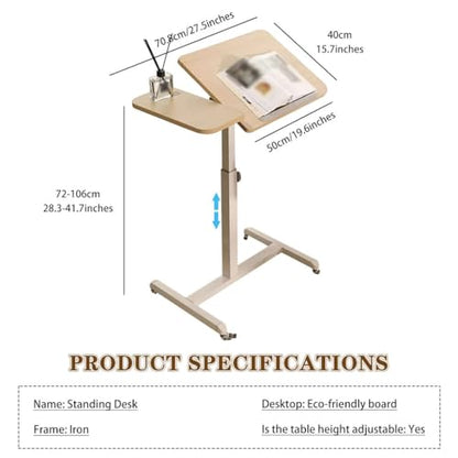 Home Movable Sofa Side Table, Height Adjustable Laptop Desk, Portable Bedside Table with Wheels, Tiltable Freestanding Standing Desk, Easy to Install