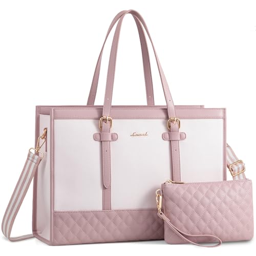 LOVEVOOK Laptop Bag for Women, 15.6 Inch Computer Tote Bags Purse for Work | Canvas, with Long Shoulder Strap&Clutch Purse, Handbag, Casual Stylish Tote Bag for Work Office Travel College Teacher School - color: Sakura Pink, size: 15.6 inch