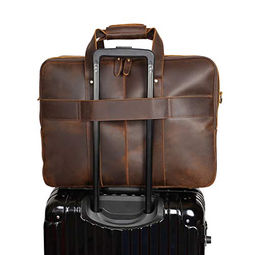 Polare X-Large 18" Full Grain Leather Briefcase For Men Business Travel Case Messenger Bag Fits 17.3" Laptop - color: Brown (X-large 18'')