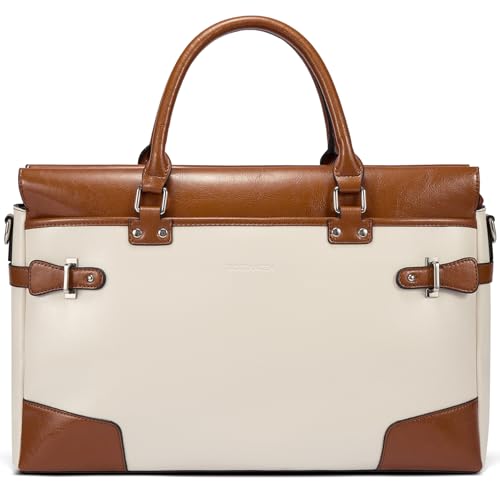 BOSTANTEN Briefcase for Women Leather Laptop Bag 15.6 inch Computer Messenger Office Business Work Tote - color: Apricot