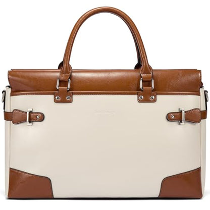 BOSTANTEN Briefcase for Women Leather Laptop Bag 15.6 inch Computer Messenger Office Business Work Tote - color: Apricot