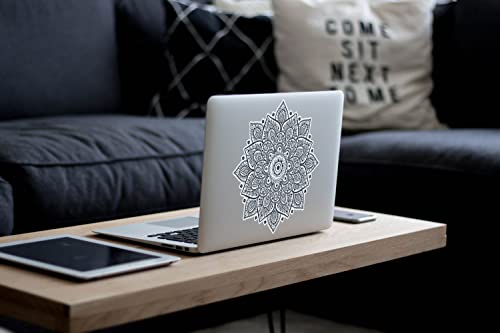 Black Mandala Laptop Sticker - Waterproof White Vinyl Decal Compatible with MacBook Air/Pro 13 & 15 inch - Cosmic Noir Design for Enhanced Style on Computer Laptops - color: Black on White Material (for Darker Laptop)