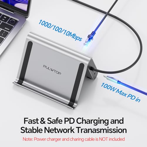 MacBook Pro Docking Station Dual Monitor 4K@60Hz for MacBook Pro/Air M3 Pro/M4/M5, PULWTOP USB C Docking Station Stand Laptop Dock with 2 HDMI, PD, Ethernet, USB A/C 10Gbps, Audio, SD/TF, USB 2.0