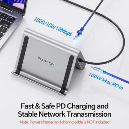 MacBook Pro Docking Station Dual Monitor 4K@60Hz for MacBook Pro/Air M3 Pro/M4/M5, PULWTOP USB C Docking Station Stand Laptop Dock with 2 HDMI, PD, Ethernet, USB A/C 10Gbps, Audio, SD/TF, USB 2.0