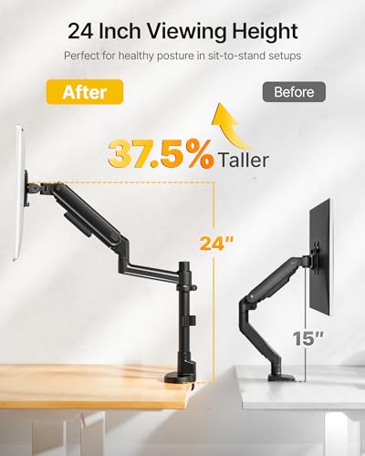 monTEK Tall Single Monitor Arm, 17–40" Full Motion Height Adjustable，Black | Heavy-duty Aluminum Single Mount for 17–40"Monitor Up to 26.4 Lbs,Mechanical Spring, 75/100 VESA with Full Motion Adjustment - size: Single Arm without USB