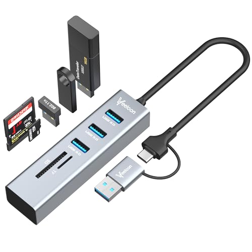 3-Port USB C 3.0 Hub Splitter with USB A Adapter, SD/TF OTG Card Reader, Portable 5 in 1 Multi Ports USB Expander for PC, Laptop, MacBook, Xbox, Flash Drive, HDD, Console,Camera