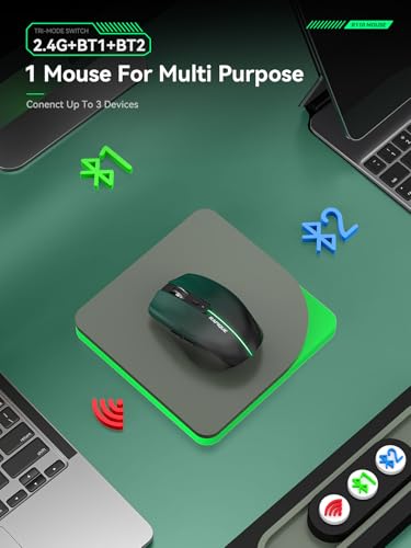 RAPIQUE Bluetooth Wireless Mouse, Bluetooth 5.1 & 2.4G, Green-to-Black | USB-C Rechargeable, Silent Click, 3-Device Switching, Ergonomic 6-Button for Windows/macOS/Android/iOS/Laptop/MacBook - color: Green Gradient